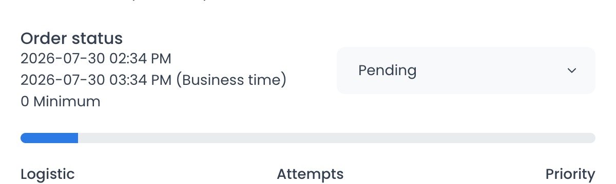 Order status selector and logistics labels in the order details panel
