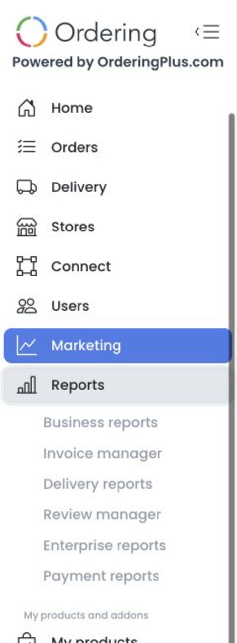 Reports navigation showing Business, Invoice, Delivery, Review, Enterprise, and Payment reports without report data