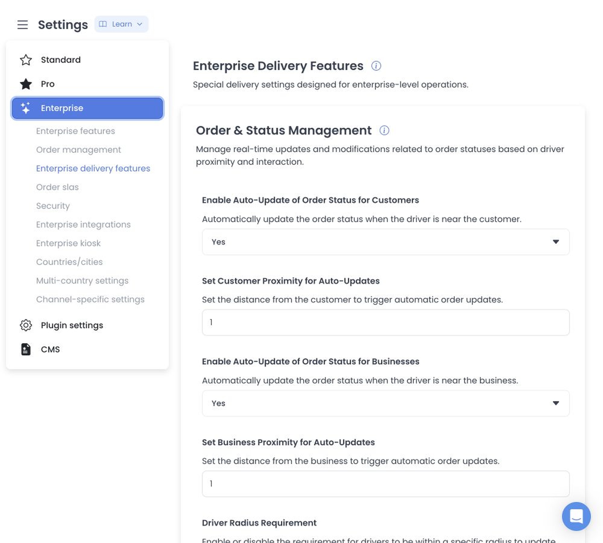 Enterprise delivery controls beginning with order and status management