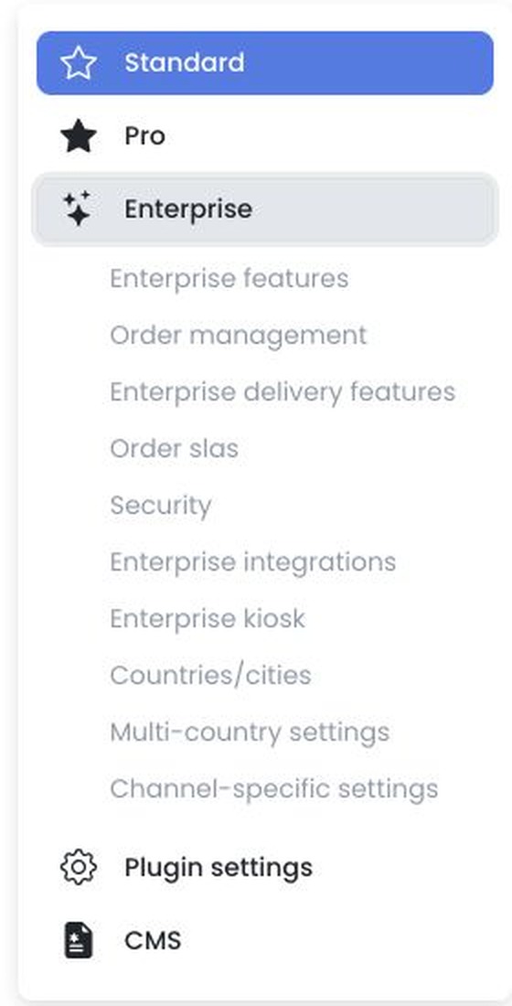 Enterprise settings navigation with no Enterprise configuration values