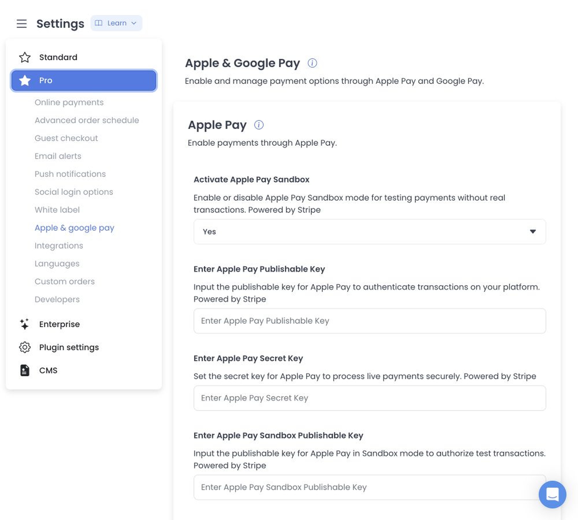 Apple Pay sandbox control and empty credential fields without key values