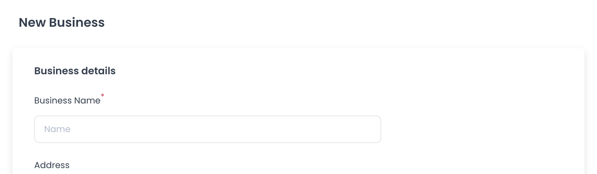 Business name field in the Add new store form