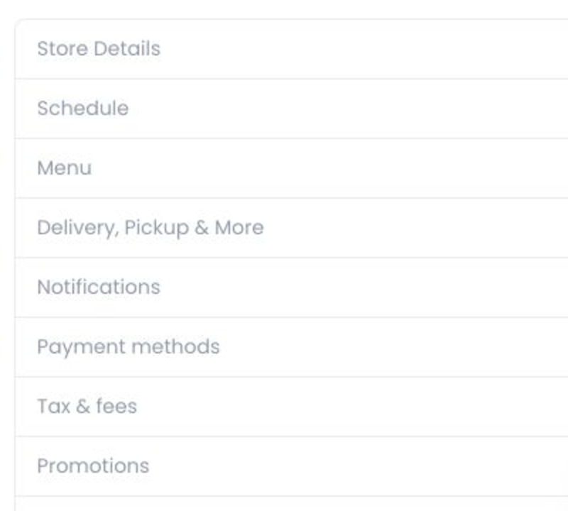 Store detail panel menu showing general and operational management areas