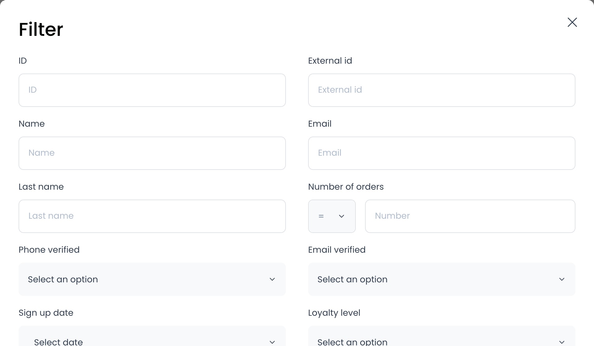Advanced filter dialog for customer records