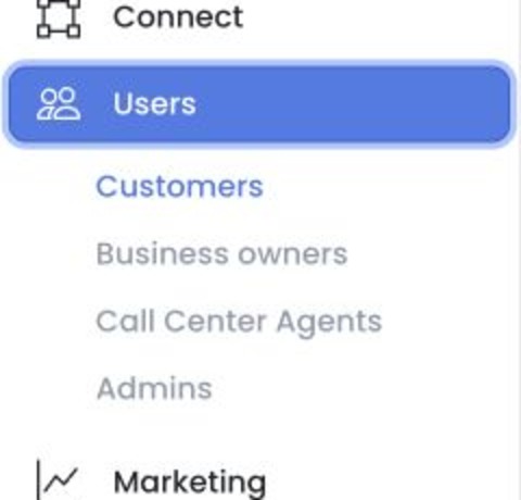 Users menu in Ordering Dashboard