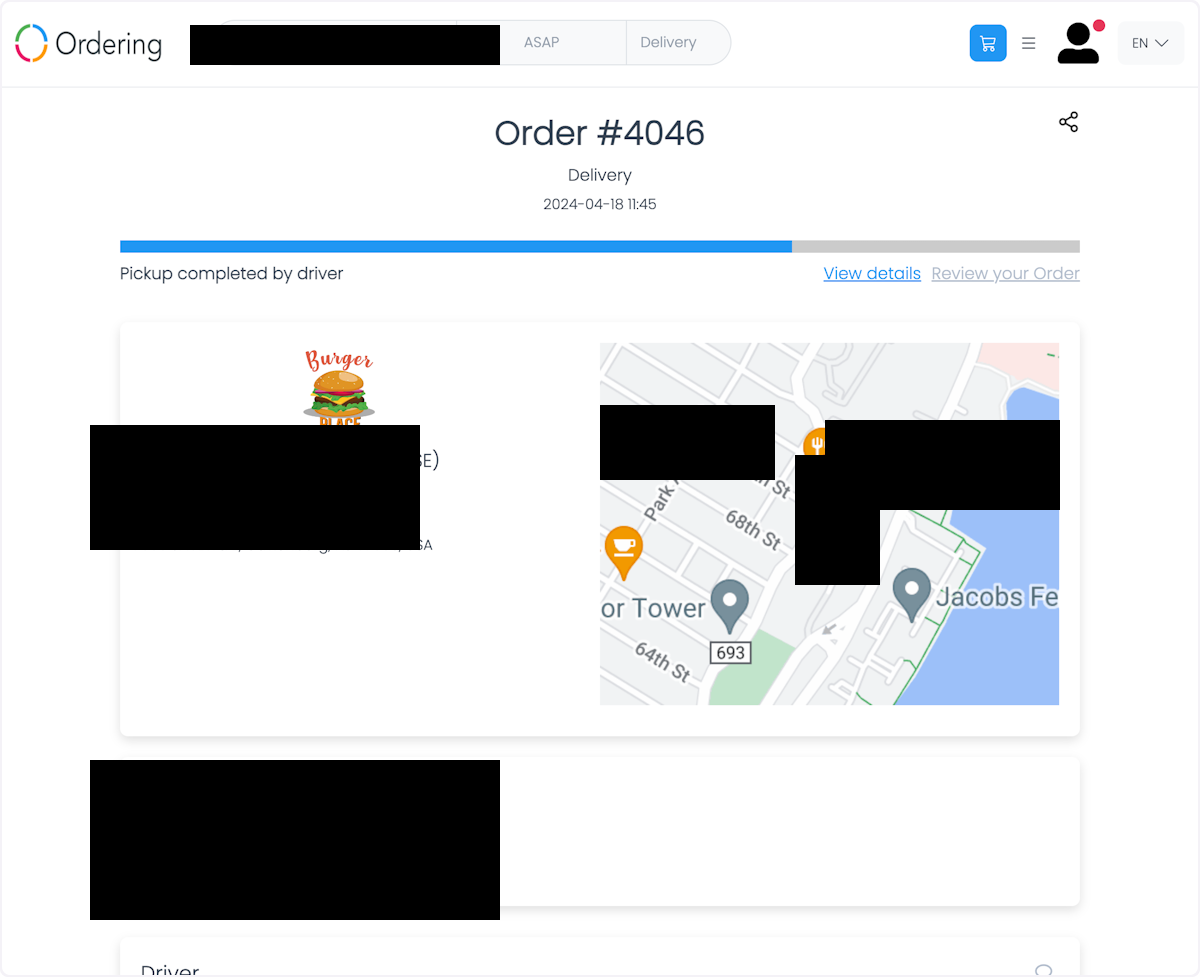 Customer order-tracking view