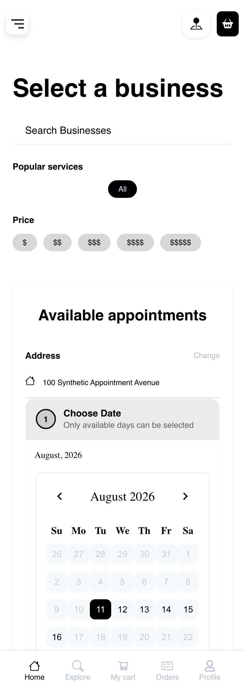 Mobile Website appointments-oriented business list with responsive synthetic discovery controls