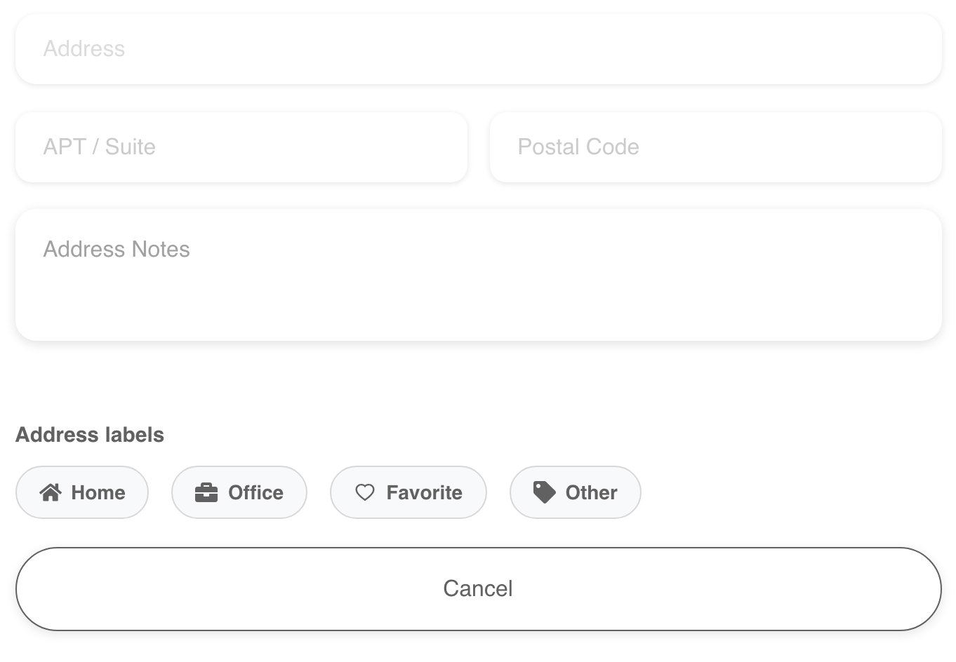 Address form opened from an empty business list