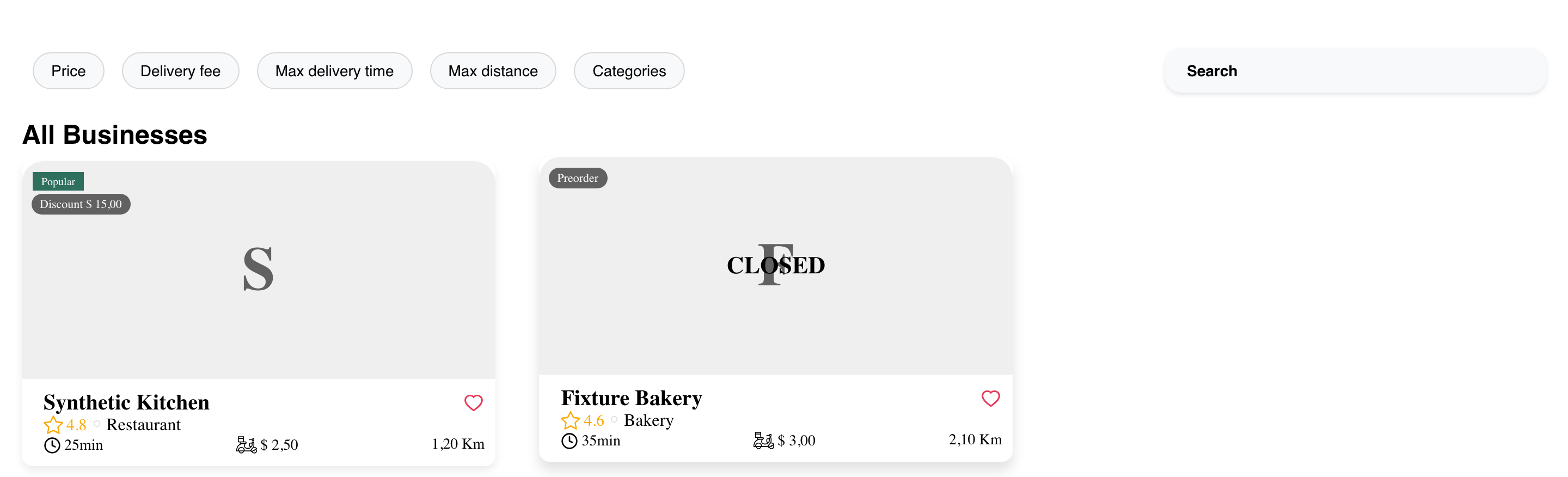 Desktop business results with open and preorder businesses