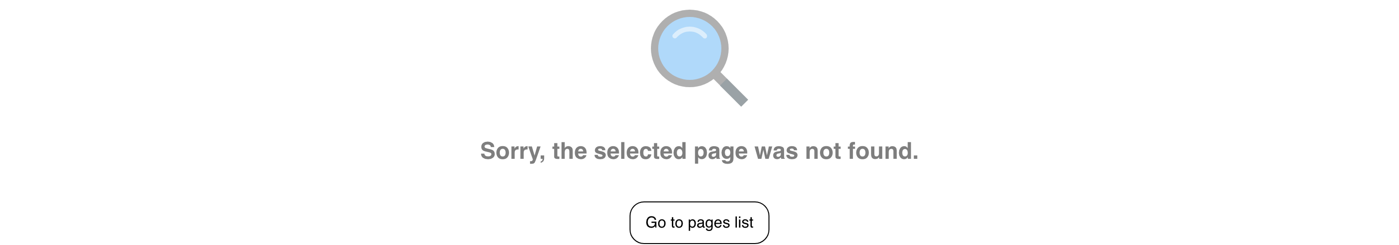 Desktop Website content page showing the bounded selected-page-not-found message and passive pages-list action