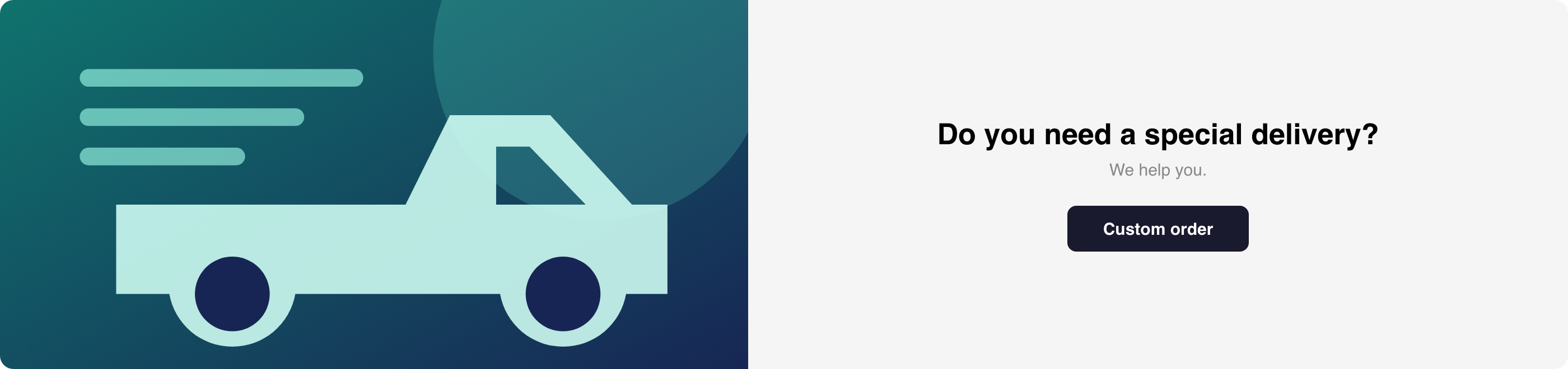 Desktop Website Custom order banner for starting a special synthetic delivery