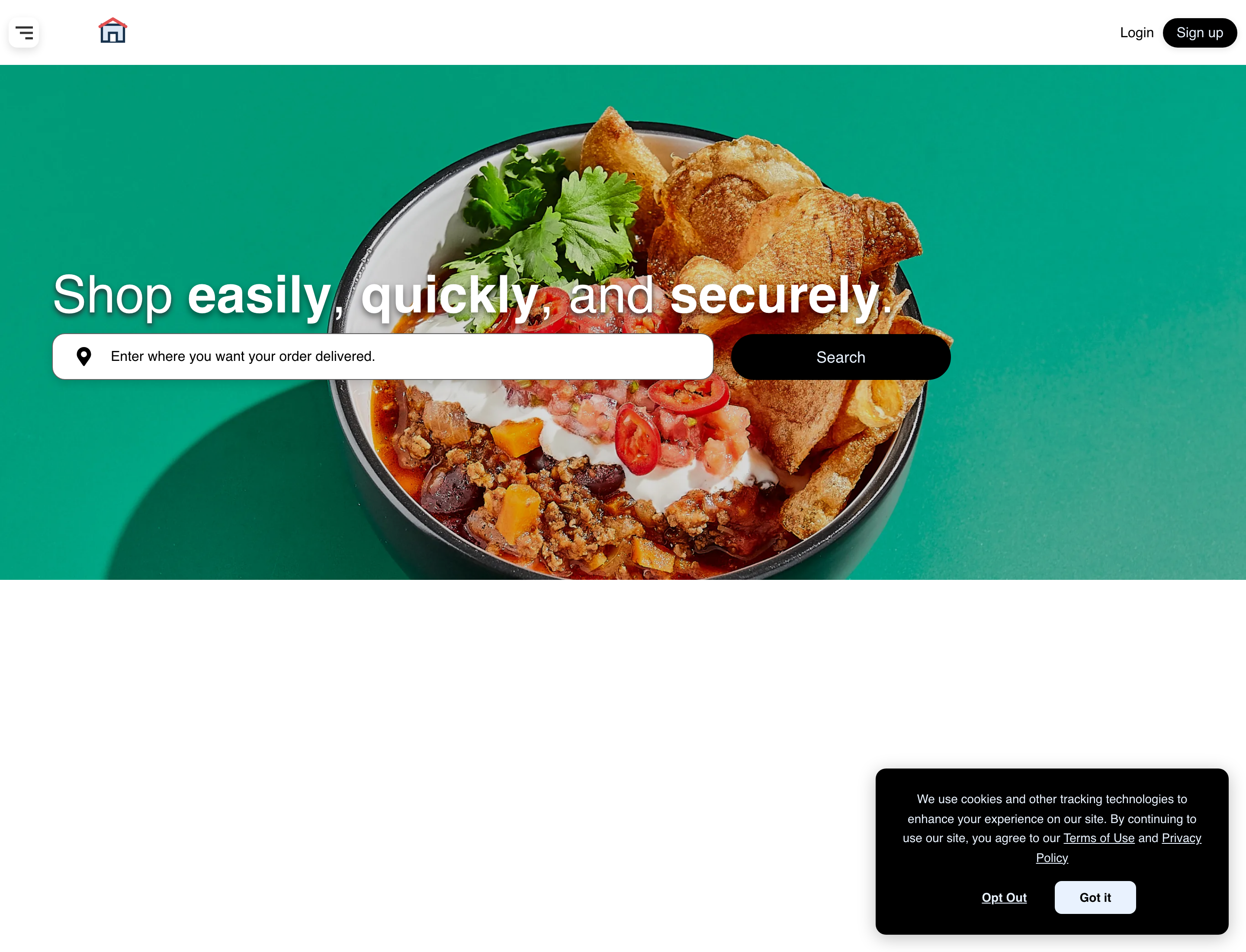Desktop Website with the passive cookie-consent dialog, internal policy links, Opt Out, and Got it