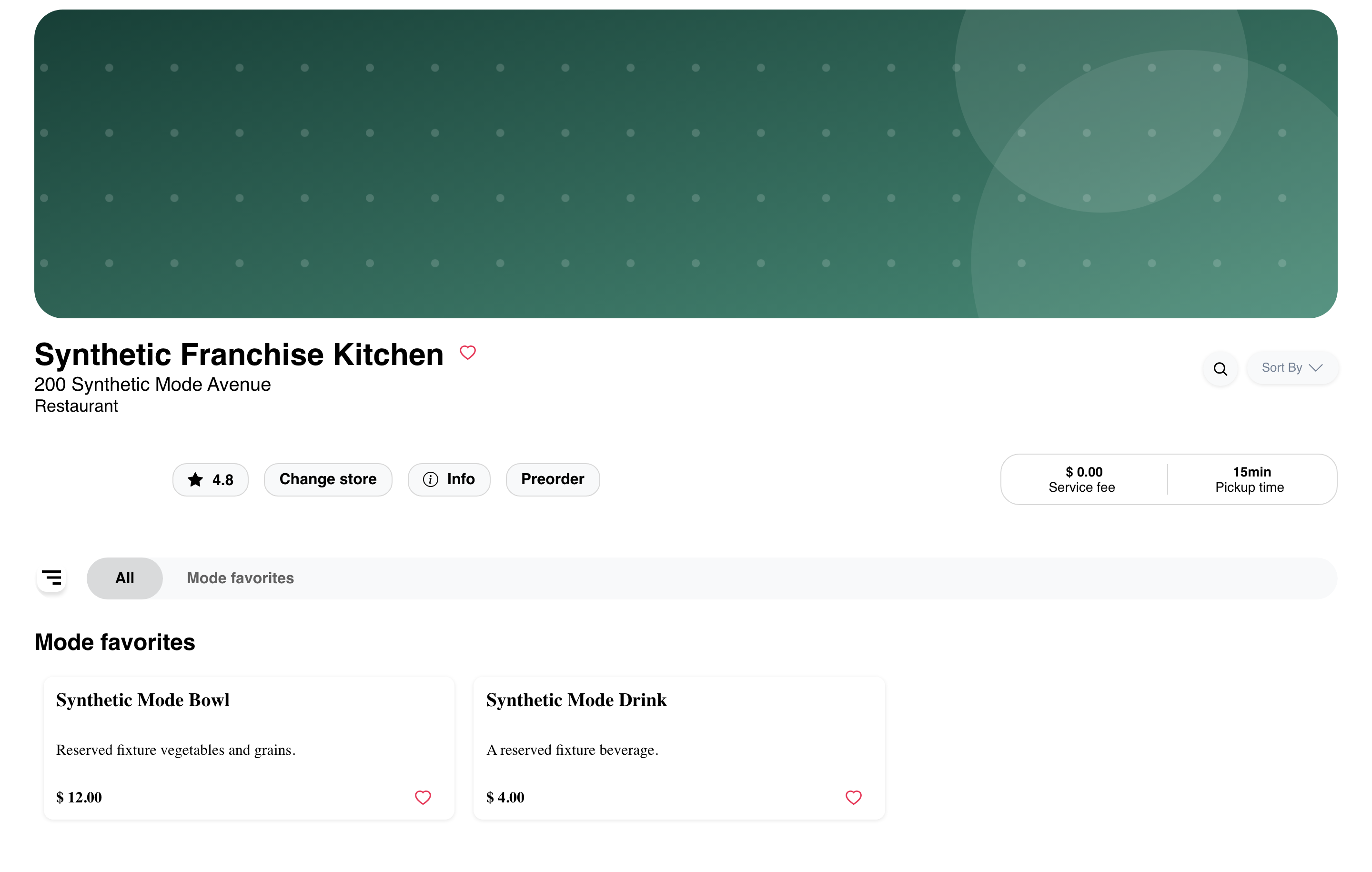 Desktop franchise-configured Website opened to a synthetic participating store with a store switcher