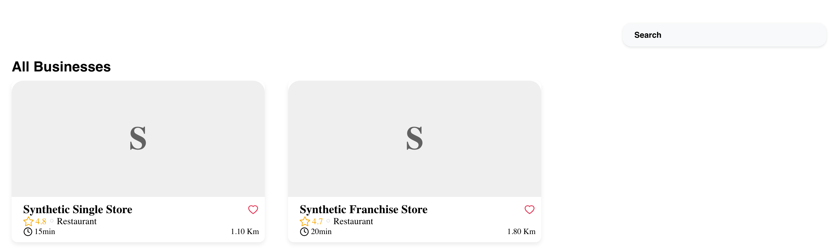 Desktop multi-business Website showing two synthetic businesses