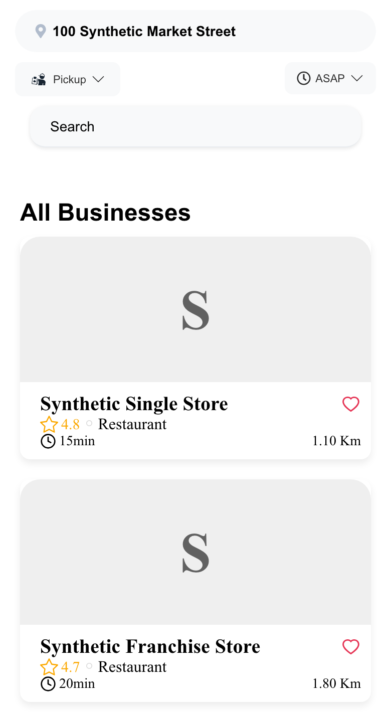 Mobile multi-business Website showing synthetic business choices