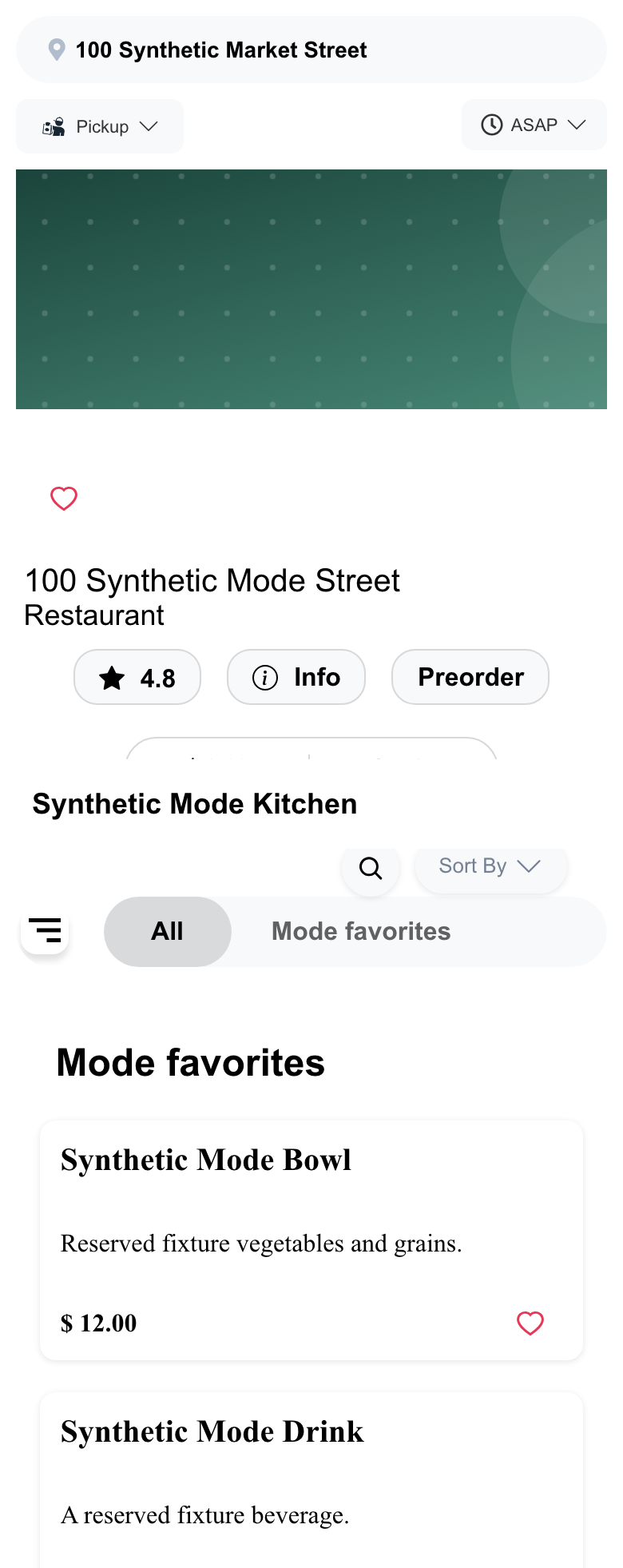 Mobile Website opened directly to a synthetic single-store menu