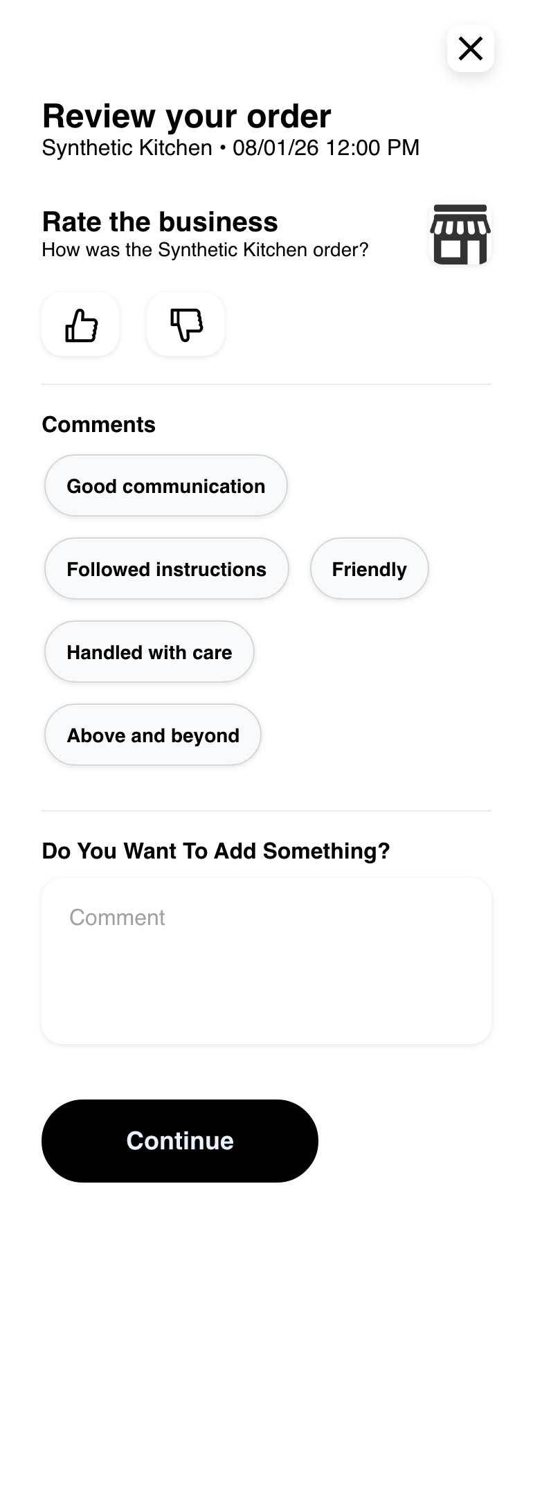 Mobile Website review dialog showing a responsive unsubmitted synthetic business review