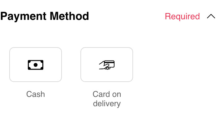 Mobile Website checkout showing Cash and Card on delivery as available payment methods