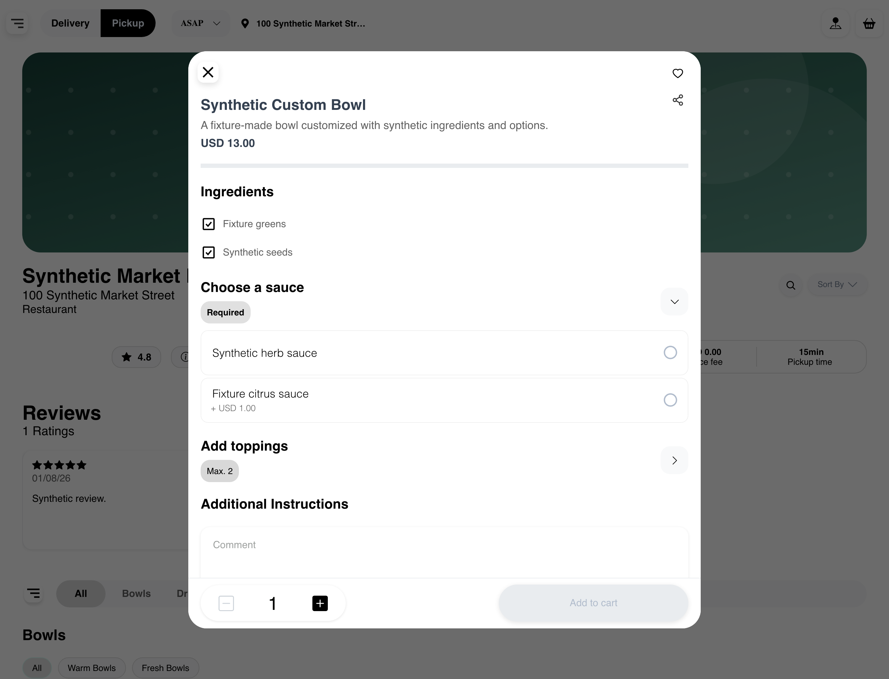 Desktop product customization dialog for Synthetic Custom Bowl