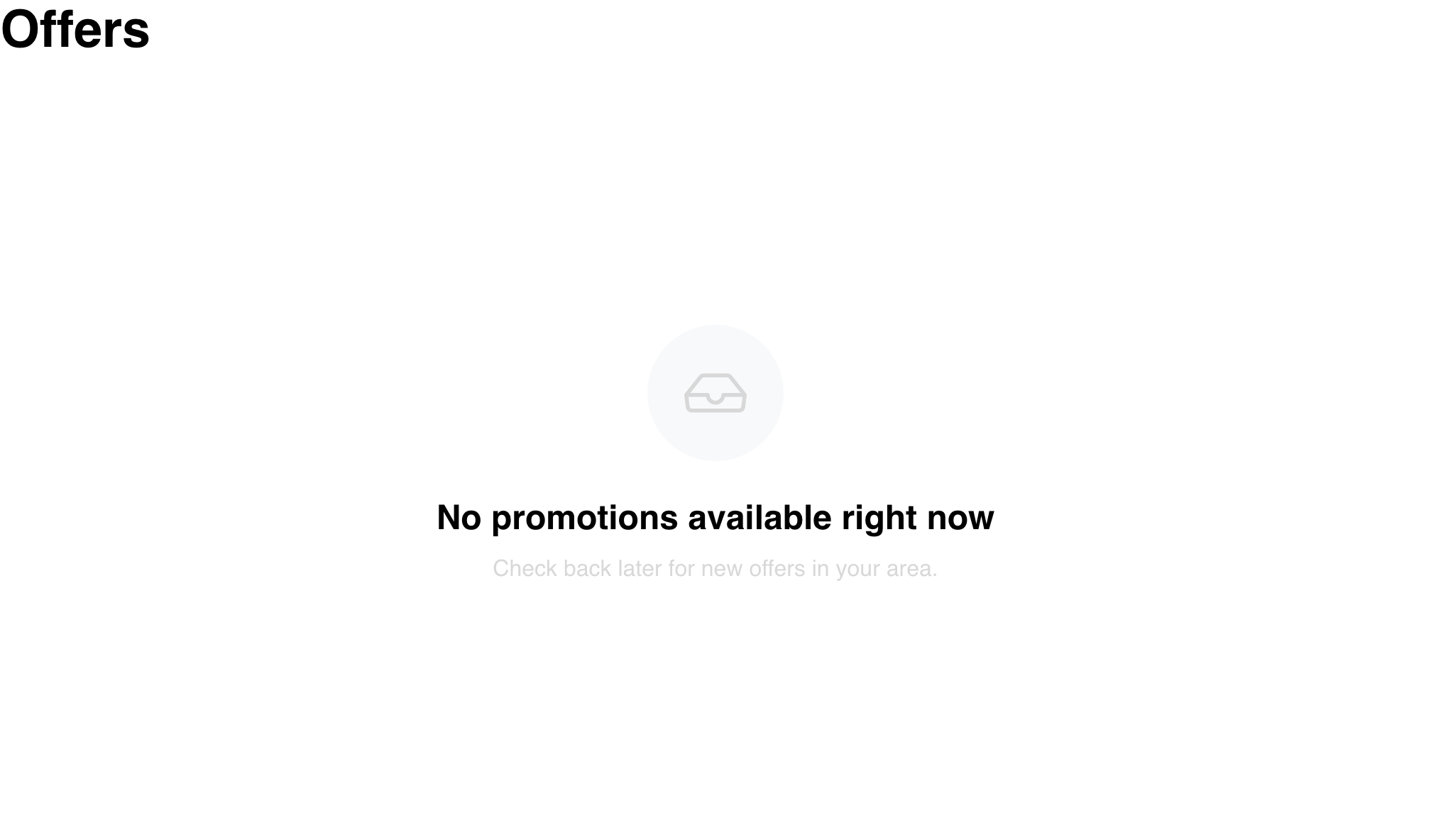Promotions page when the API returns no offers