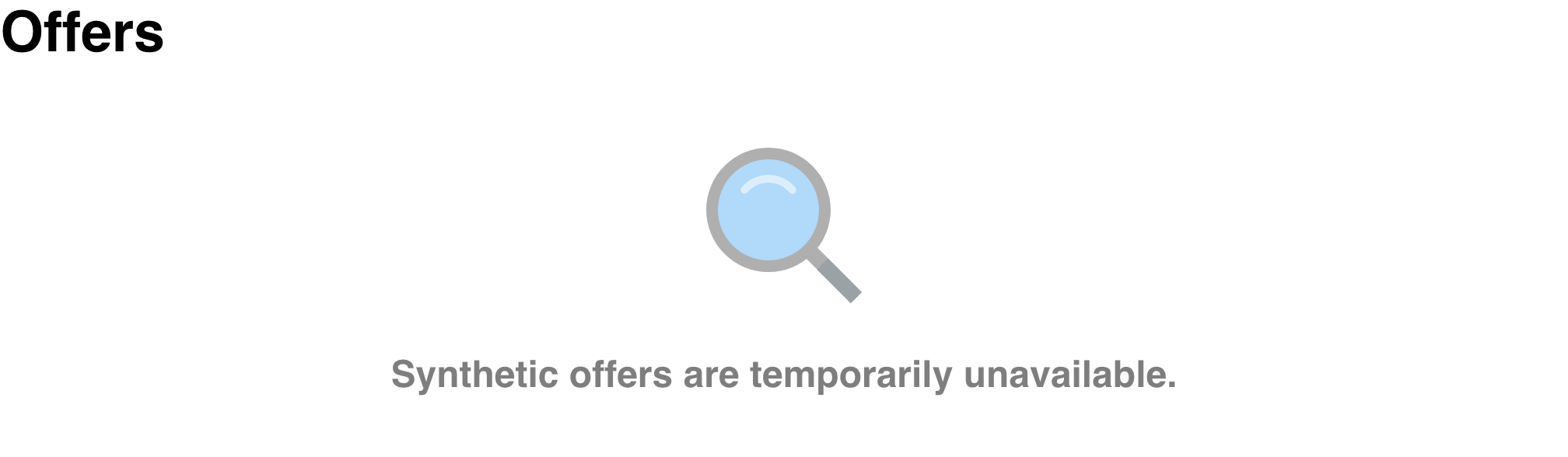 Promotions page showing an offer-loading error