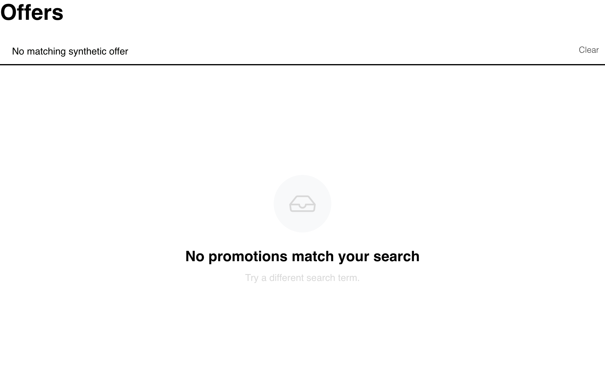 Promotions page with no offers matching the local search