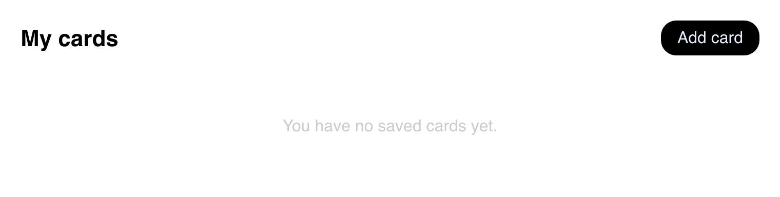 Desktop Website My cards page showing that no saved cards are present