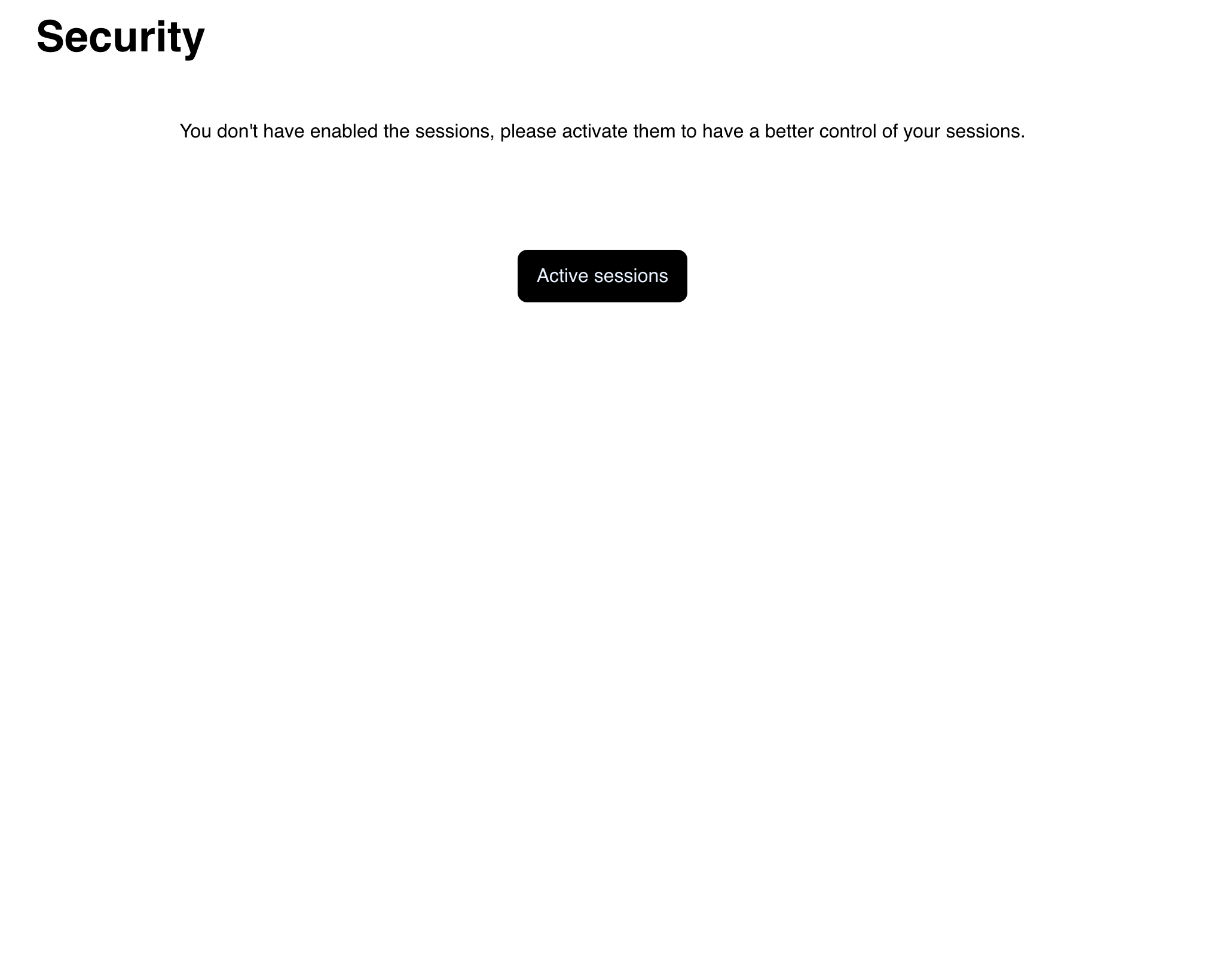 Desktop Website Security page showing the inactive managed-sessions state and activation action