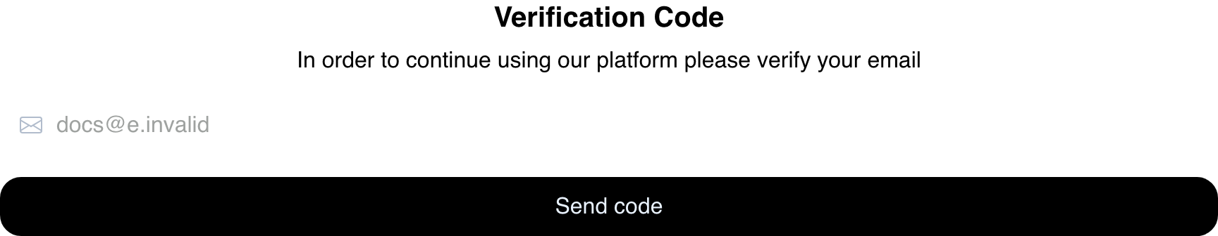 Desktop Website email verification page showing a reserved synthetic email address and the Send code action before delivery