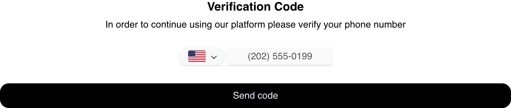 Desktop Website phone verification page showing a reserved synthetic phone number and the Send code action before delivery