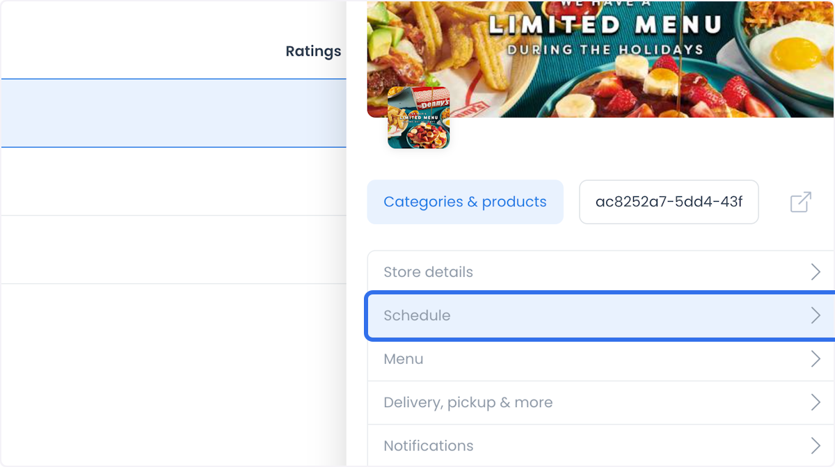 Store details navigation with Schedule selected