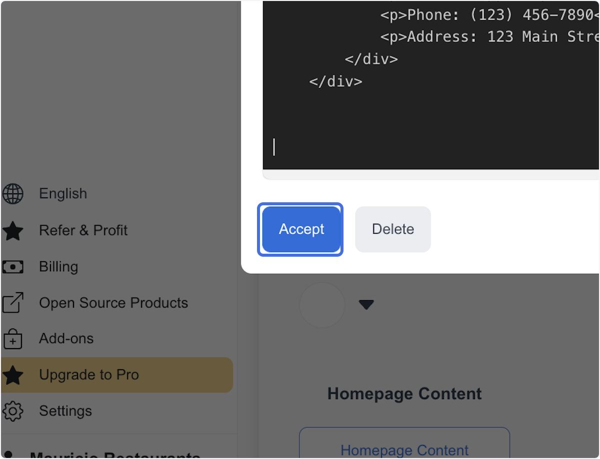 Accept action in the later homepage-content workflow
