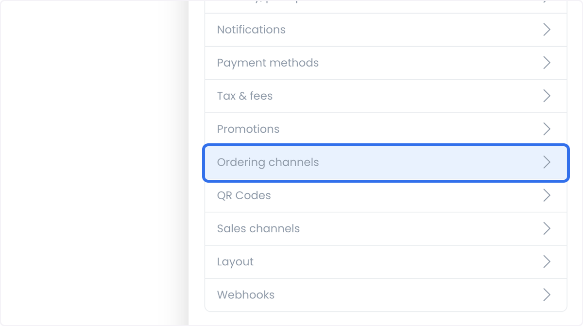 Ordering channels option in the store settings menu