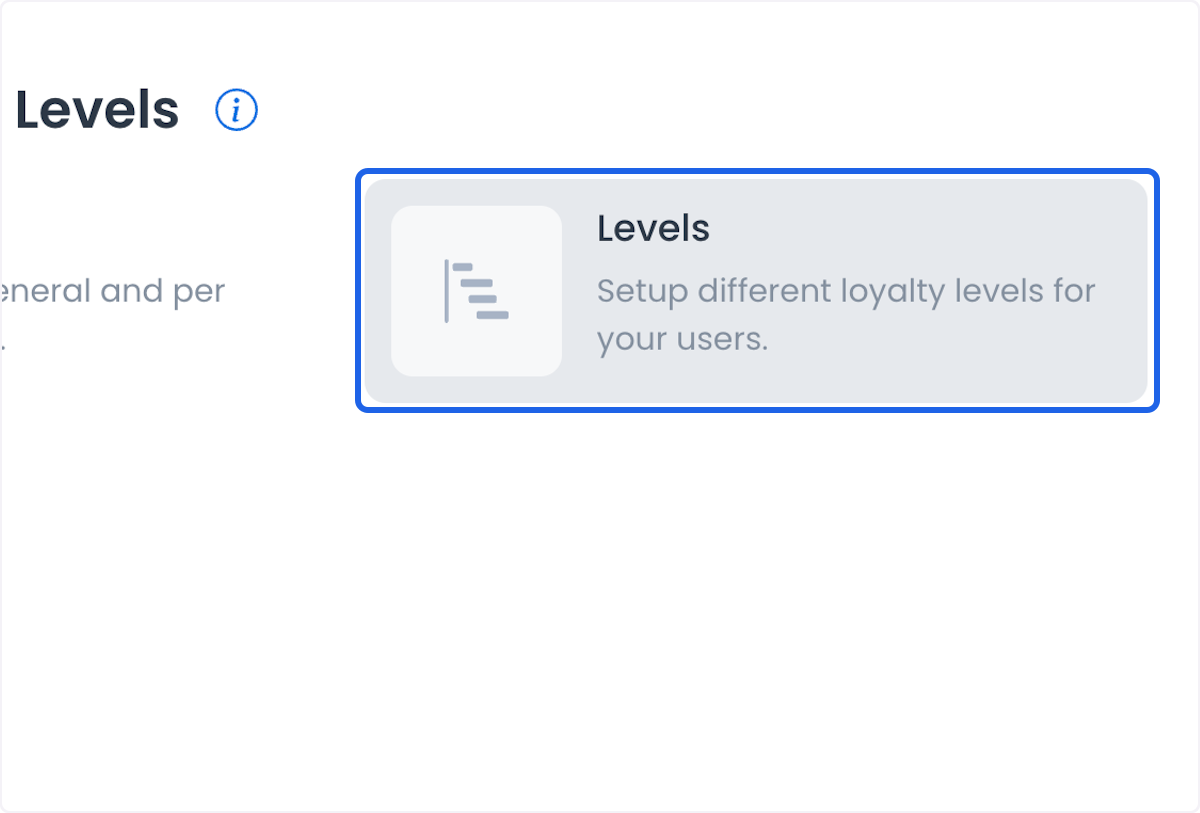 Tarjeta Levels seleccionada en Points Wallet and Levels