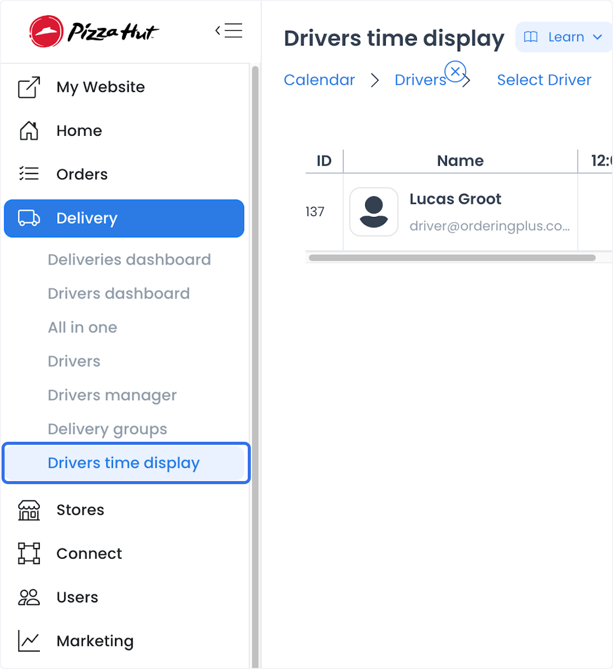 Drivers time display con el alcance Drivers seleccionado