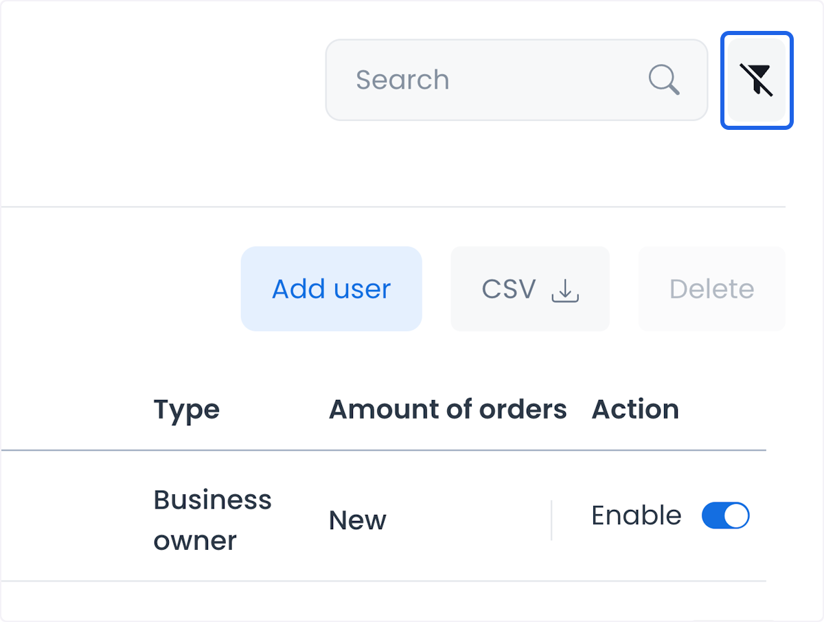 Control de filtros de la lista Business owners