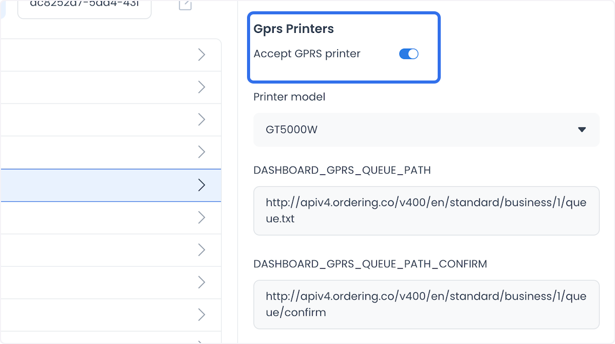 Enabling a GPRS printer for the store