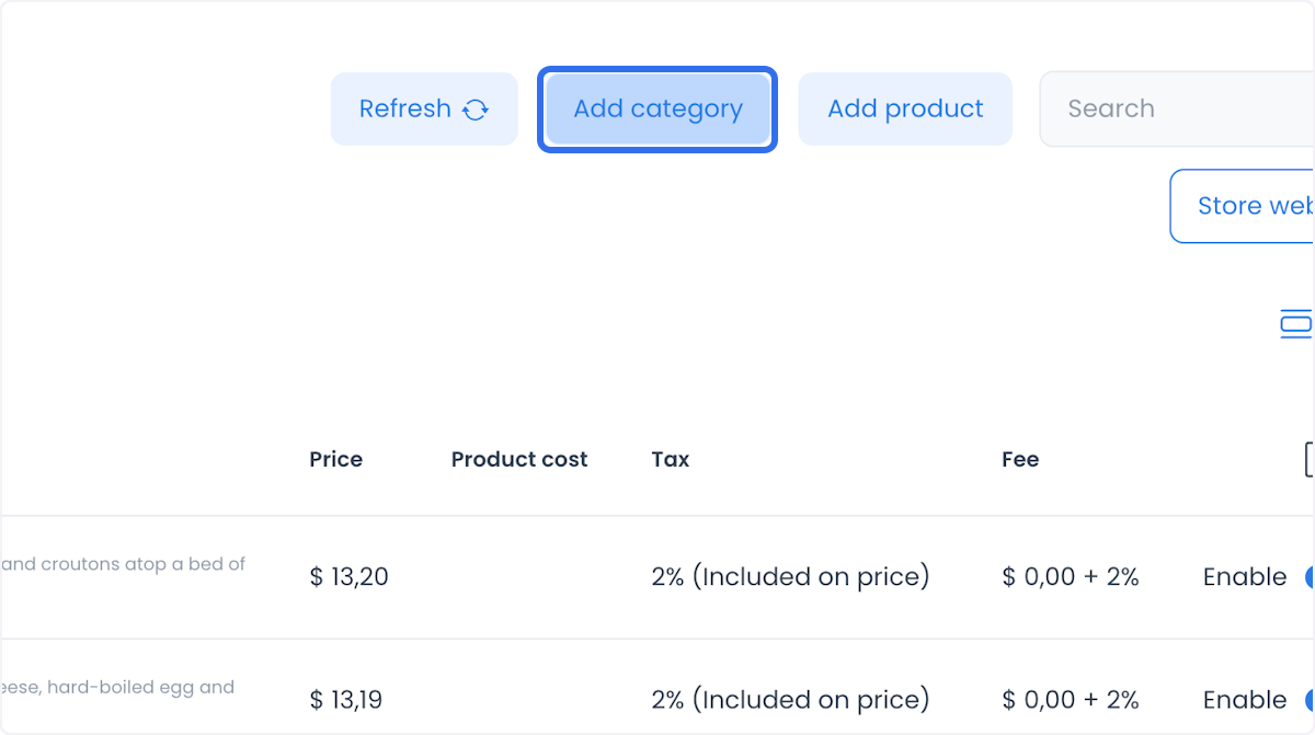 Acción Create category en Products and Categories