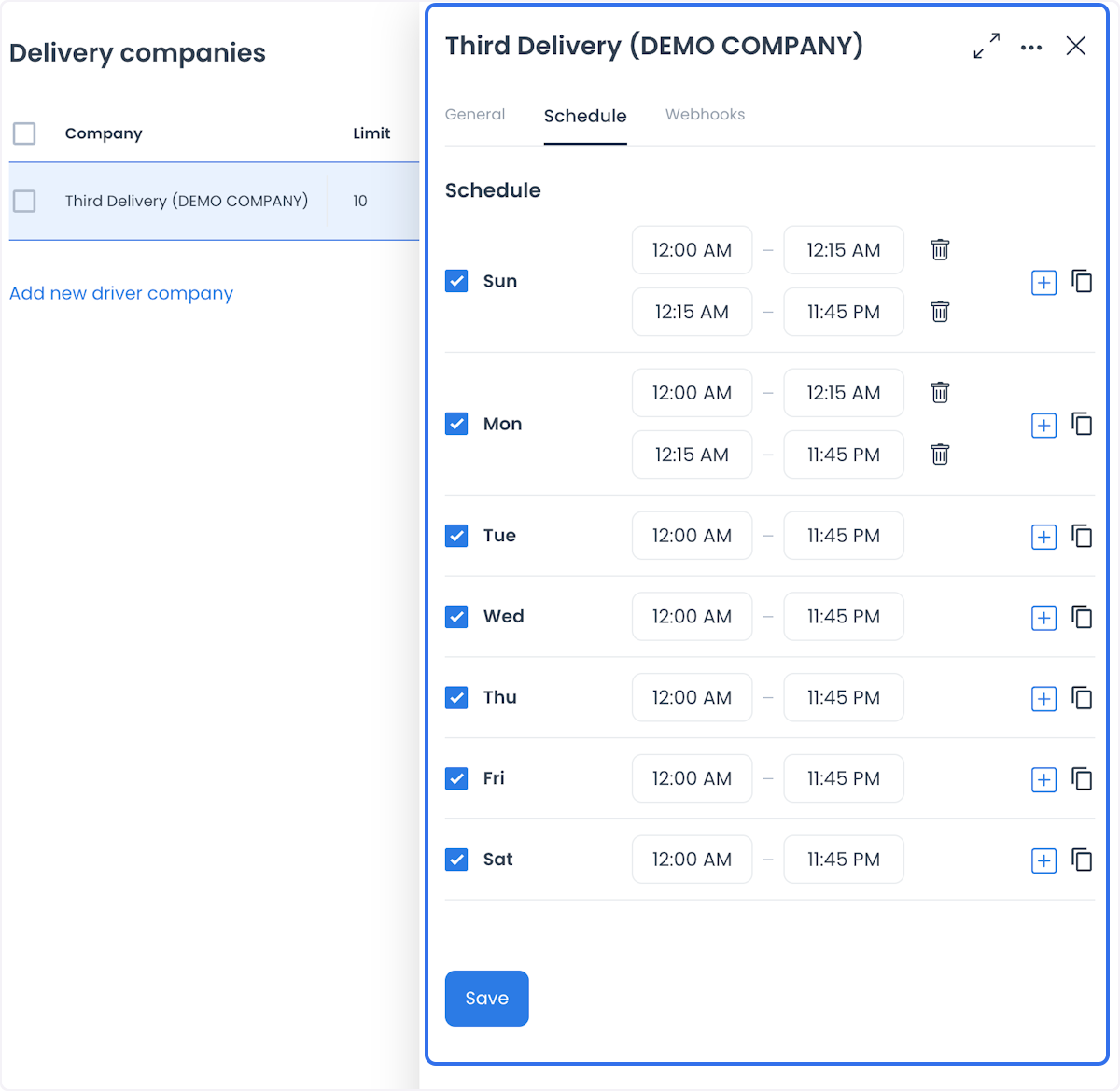 Ajustes de horario de una empresa de entrega