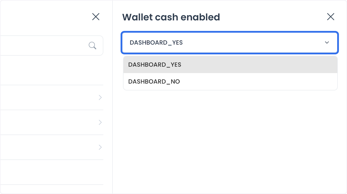 Wallet cash enabled setting