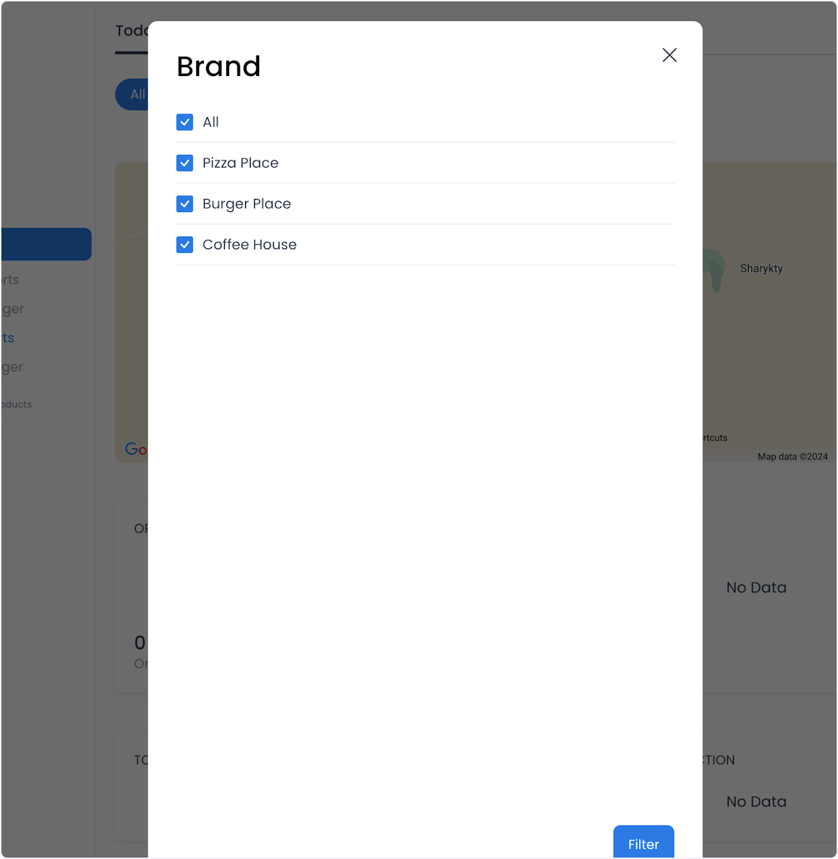 Filtro Brand ilustrativo con selecciones de ejemplo