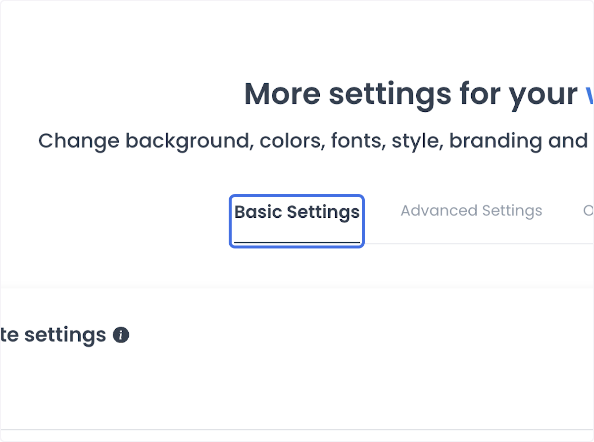 Basic Settings entry for an Ordering Website