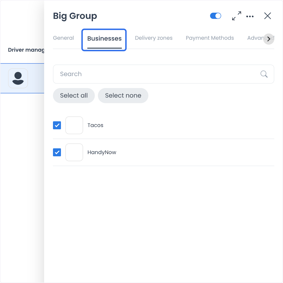 Negocios asociados al grupo de entrega