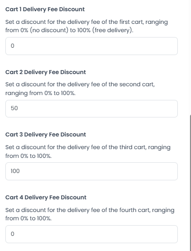 Ejemplo de configuración del descuento de entrega para varios negocios