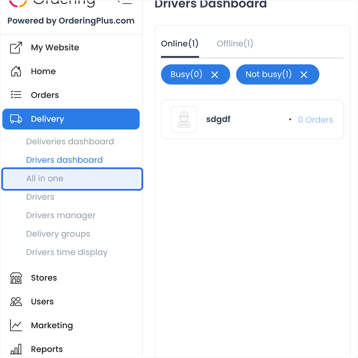 All in one seleccionado desde la navegación Delivery