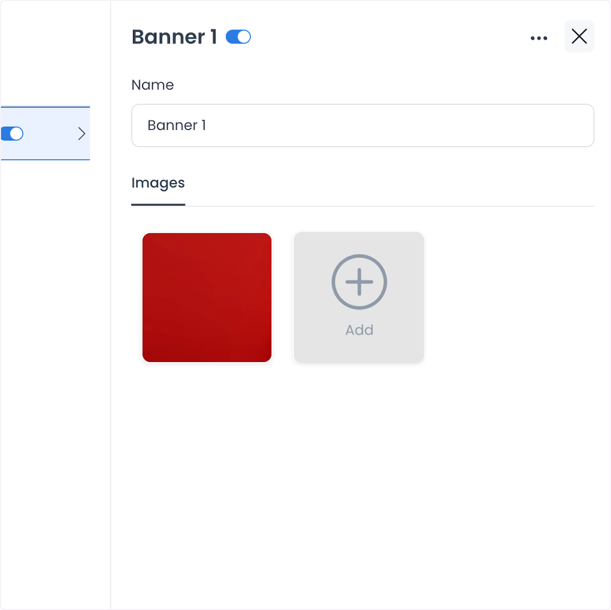 Panel de detalles del banner con imagen y estado de habilitación configurados
