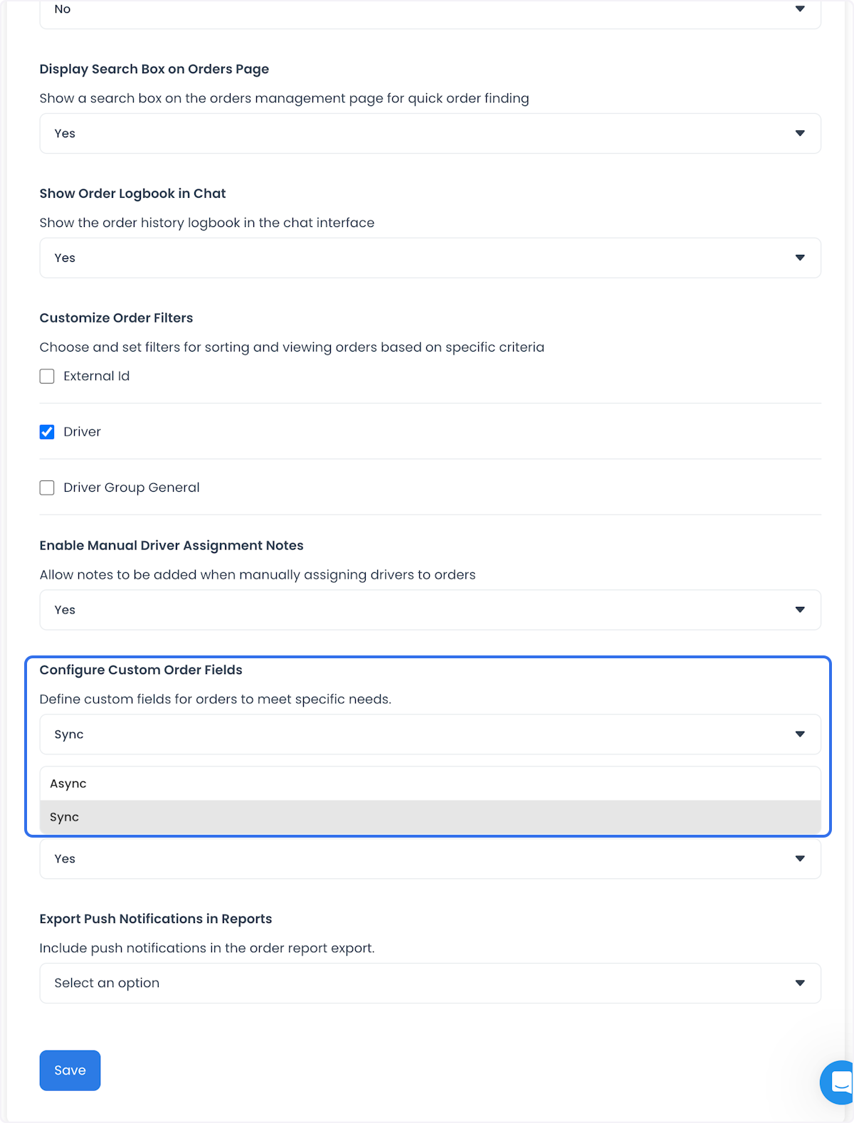 Control histórico de Order management para campos de pedidos personalizados
