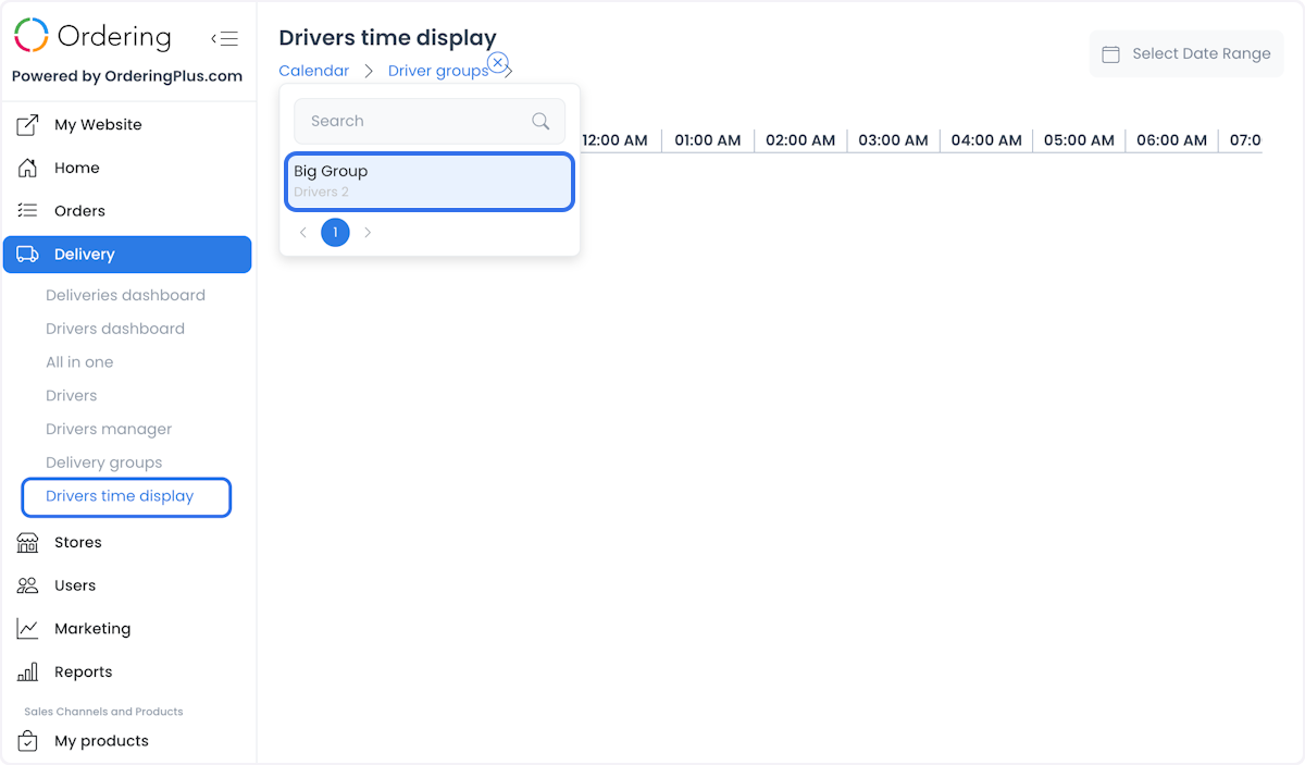 Selector de grupos de Driver en Drivers time display