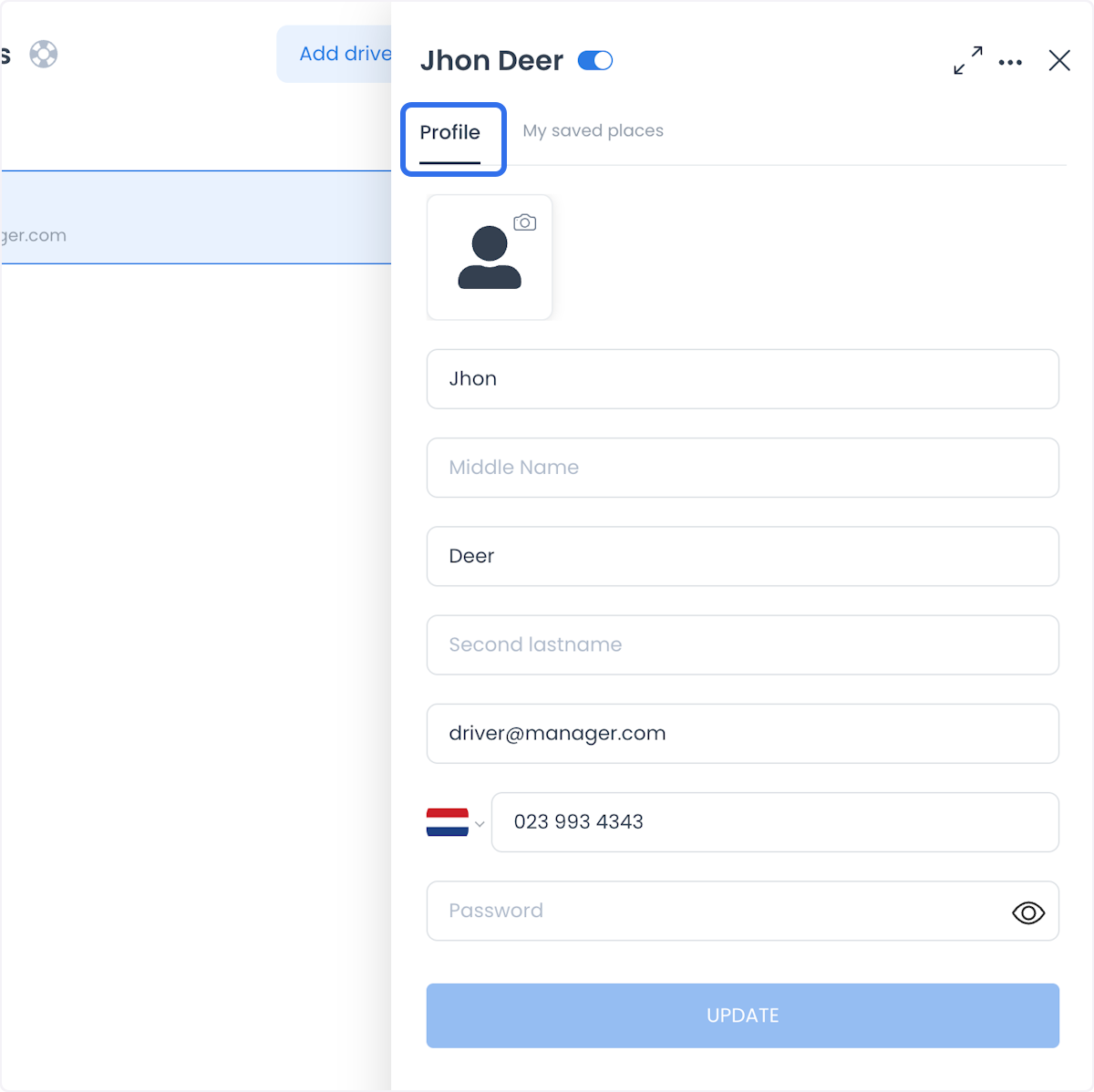 Perfil de gerente de Driver
