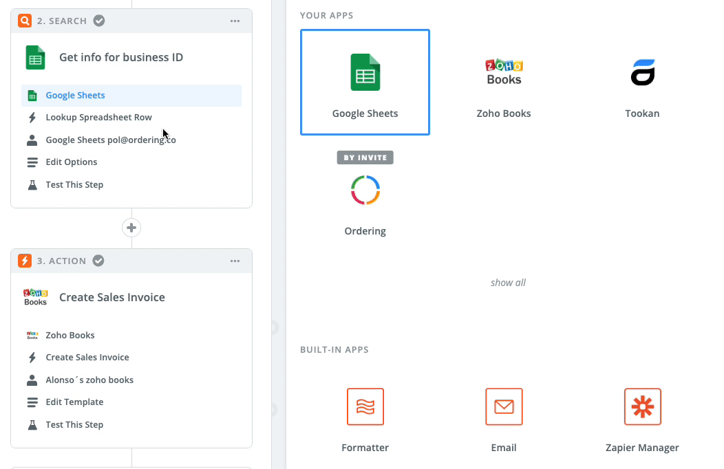 Zapier Google Sheets lookup action